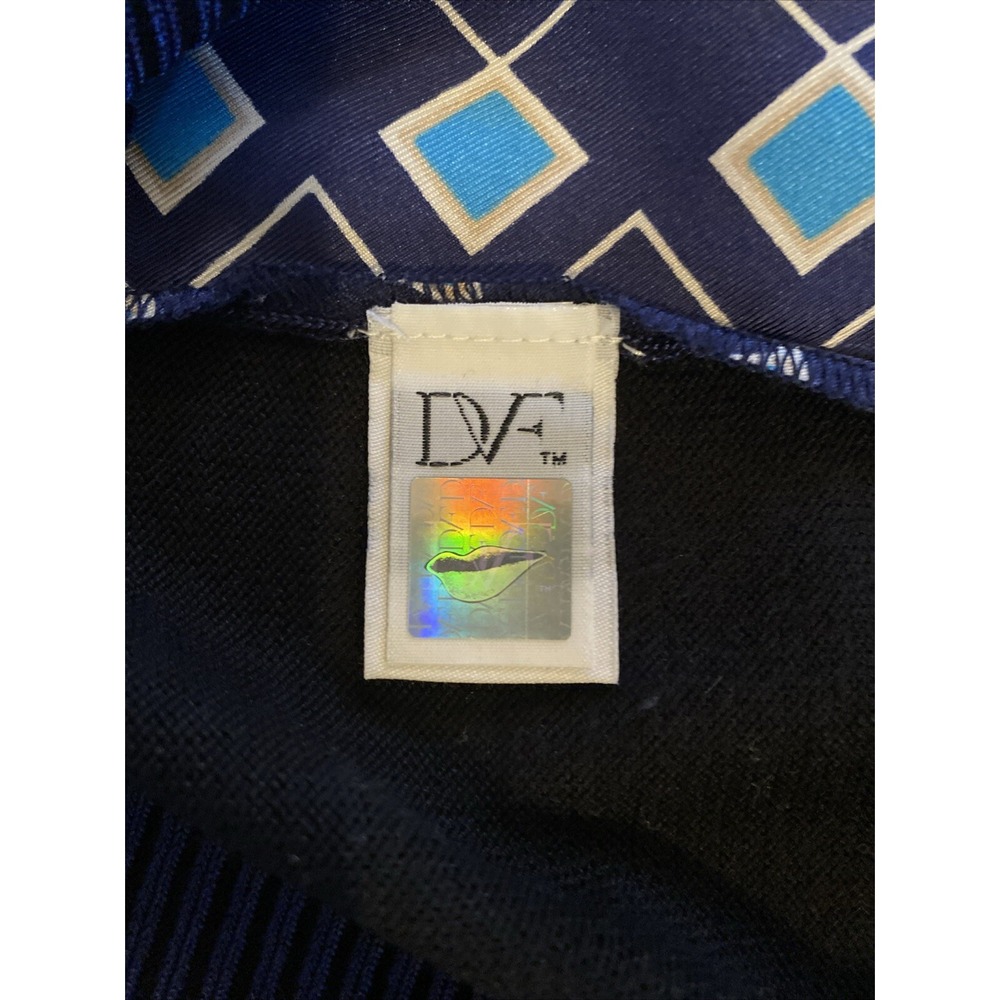 DIANE VON FURSTENBERG Sweater Silk Size M Navy Blue Pullover Classic Preppy - Picture 14 of 16